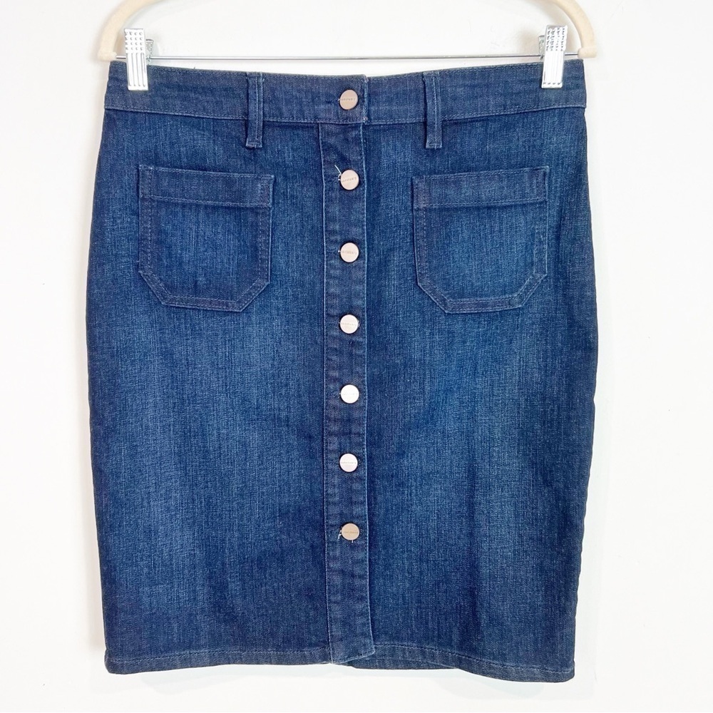 SANCTUARY DARK DENIM JEAN BUTTON FRONT PENCIL SKIRT WOMENS SZ 29